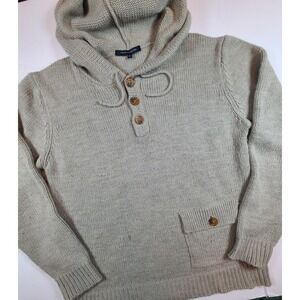 French Connection Hooded Knit Sweater Mens‎ Pullover Beige Button Pocket Casual